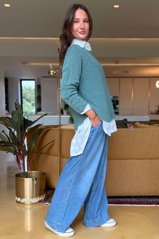 Made in Italy Conrad Body Skim Knit Jumper Sage Marl 
